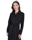 Halston Womens Wear to Work Collared V-Neck Long Sleeve Dress HD4H8ACL Black 14