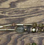 Fashion Boho Long Opera Mixed Beaded Gemstone Necklace Gold / Green Multi 64"