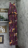 MSK Petite Floral Printed Cold-Shoulder Shear Pleated Jumpsuit Plum Purple PS