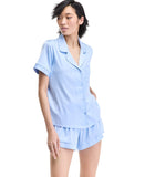 INC International Concepts Satin Short Sleeve Pajama Shirt Pale Spring Blue S