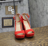 Sun + Stone Womens Reeta Block-Heel Platform Sandals Red 5M