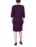 Ny Collection Petite Two-Piece Dress Set with Jacket Plum Purple / White 10P