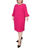 Ny Collection Textured Knit Plus Size Dress with 3/4 Sleeves Havana Pink 3X