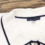 Tommy Hilfiger Womens Rib Knit Sleeveless Polo Shirt Ivory White / Midnight XL