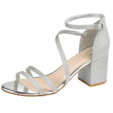 Journee Collection Womens Glittery Bella Strap Heels BELLA Silver Gray 8M