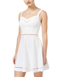 B Darlin Juniors Textured Crochet-Trim Fit & Flare Dress White 3/4