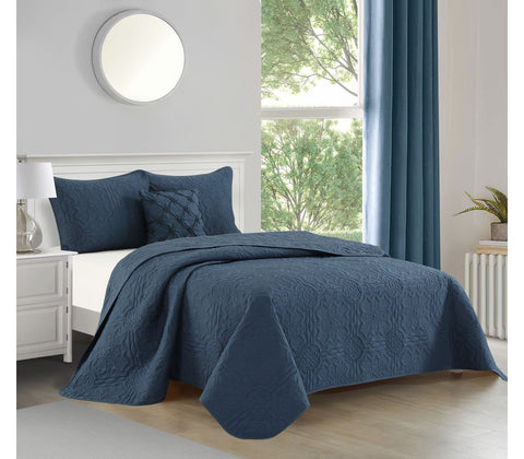 Nanshing Jailen 4-Piece Quilt Set with Pillow Navy Blue Queen