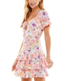 City Studios Juniors Tiered Tie-Bodice Dress Pink Multi 3
