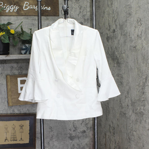 Adrianna Papell Bell-Sleeve Crepe Blazer Pullover Tuxedo Top White 8