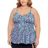 Swim Solutions Plus Printed Underwire Tankini Swim Top Dancing Colors Pink 16W