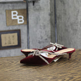 A New Day Womens Gwen Rhinestone Velvet Bow Heels 94656736 Burgundy Red 6.5M