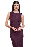 JS Collections Tea Length Fit Flare Sleeveless Bateau Neck Dress Purple 12
