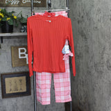 Max and Olivia Pajama Sleep Shirt Pants Headband Set Red Pink Multi XL (14-16)