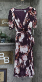 DKNY Womens Printed Surplice-Neck Tie-Waist Dress DD4FI786 Raisin Purple Multi 8
