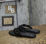 Sugar Womens Vegan Leather Flip Flops with Embellished Floral Design Black 9M
