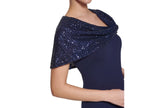 Vince Camuto Womens Crepe Trumpet Sequin-Cape Dress Gown VC2M3344 Navy Blue 2