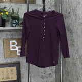 Calvin Klein Womens 3/4 Top with Button Detail M1VH0041-500 Aubergine Purple XS