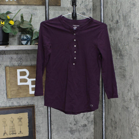 Calvin Klein Womens 3/4 Top with Button Detail M1VH0041-500 Aubergine Purple XS