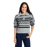 Universal Thread Fair Isle Henley Shawl Collar Jacquard Knit Sweater Dark Gray L