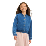 Cat & Jack Girls Varsity Denim Jacket 90440683 Medium Wash Blue XL