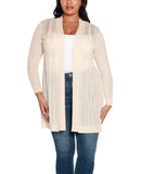 Belldini Plus Size Lightweight Duster Cardigan Sweater Heather Oatmeal Brown 2X