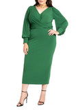 Eloquii Size Knit Cross Front Cuffed Sleeves Self Tie Midi Dress Eden Green 20