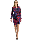 Tahari ASL Womens Printed Faux-Wrap Dress DEM643-T4 Black Cobalt 14