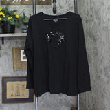Denim & Co. Womens Perfect Jersey Sequin Heart Round Neck Top Shirt Black XL