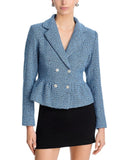 Aqua Peplum Tweed Flounce Blazer Jacket OI6686BL Blue multi S
