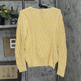 Preswick & Moore Womens Cable Knit Pullover V-Neck Sweater Yellow L