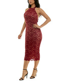 Emerald Sundae Womens Glitter Lace Halter Bodycon Dress Red M