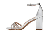 Naturalizer Faux Leather Strappy Block Heel Sandals Satin Silver Gray 6M
