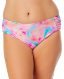 Salt + Cove Trendy Plus Size Tie-Dye Side-Tab Bikini Bottom Wave Pink Multi 1X