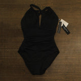 La Blanca Island Goddess High Neck Keyhole Mio One Piece Swimsuit Black 8