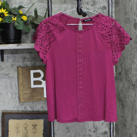 Cable & Guage Womens Lace Trim Knit Shirt Top 1775614 Berry Purple M