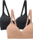 Carole Hochman 2-Pack Comfort Bra Wire Free Molded Cups Straps Black / Taupe L