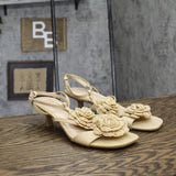 A New Day Womens Esme Floral Crochet Kitten Heels 92979007 Tan Brown 9.5M