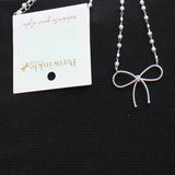 Periwinkle By Barlow Chain Bow Pendant Necklace Silver Gray / White 17" + 3"