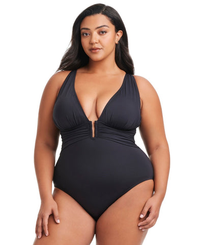 Bleu By Rod Beattie Plus Size Key Item Plunge Plunging-Neck Swimsuit Black 20W