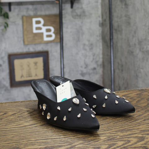 A New Day Womens Katia Heels Satin Rhinestone Tear Drop 94663381 Black 8M