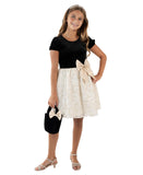 Rare Editions Girls Puff Sleeve Lace Dress H467545 Ivory / Black 12
