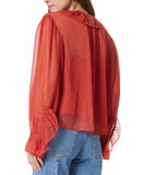 Sam Edelman Jasleen Ruffled Long Sleeve Button Front Top Blouse Red Orange S