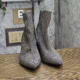 A New Day Gloria Low-Shaft Rhinestone Heeled Boots Block Heel Silver Gray 9.5M