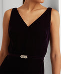 Lauren Ralph Lauren Velvet Sleeveless Belted Gown 253854948001 Tartan Purple 8