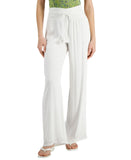 Womens Drawstring Elastic Waist Wide Leg Pants White S