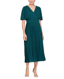 SLNY Womens Lurex Surplice Neck Pleated Dress 9128105 Spruce Green 4