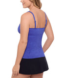 Swim Solutions Printed Twist-Front Tankini Jacquard Swim Top Blue Paisley 16