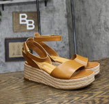 Franco Sarto Womens Terry5 Espadrille Wedge Sandal J4069L1 Tan Brown Leather 9M