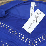 Ny Collection Petite Studded Short Flutter Sleeve Top Surf The Web Blue PM
