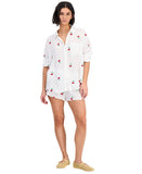Miken Womens Cherry Embroidered Button-Down Swim Shirt I2992PUXH White Multi M